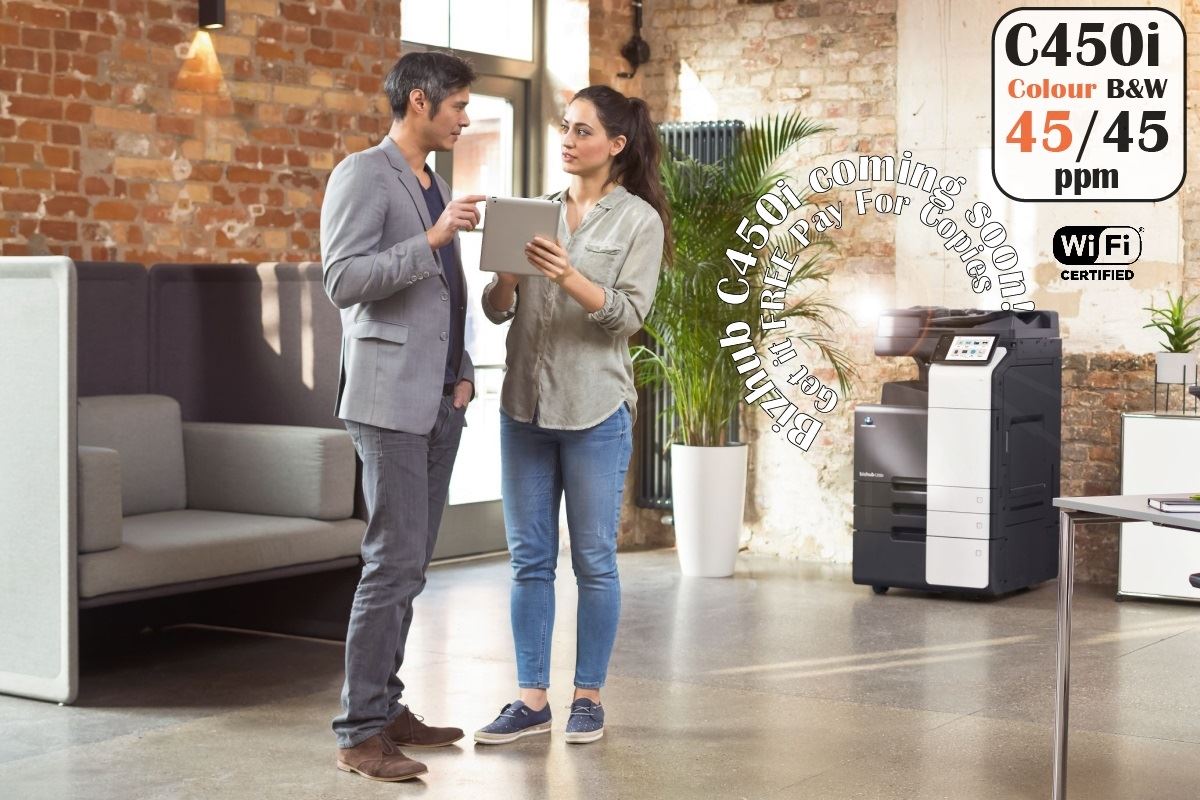 Konica Minolta bizhub C450i A3 MFD. Dual Scan Document Feeder, Std Print Controller, 2x500 sheets Paper Cassette, 100 sheet bypass, HDD SDD 250GB, Duplex