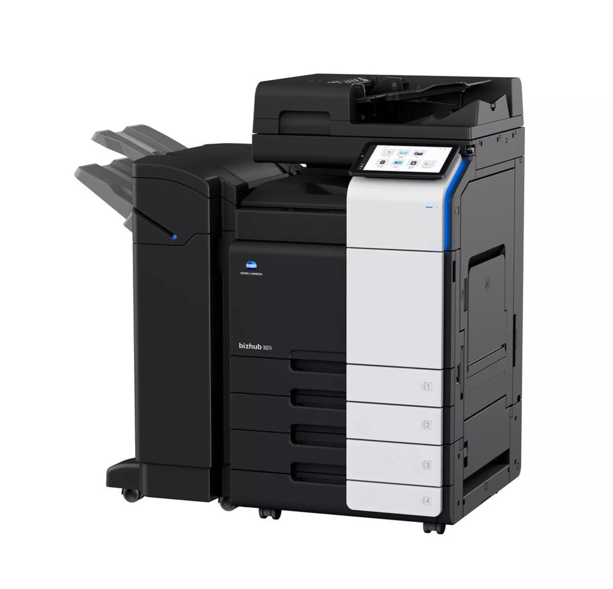 Konica Minolta bizhub 300i, A3 MONO MFD, Std Print Controller 2x500 sheets Paper Cassette, 100 sheet bypass, HDD SDD 250GB, Duplex, Black & White