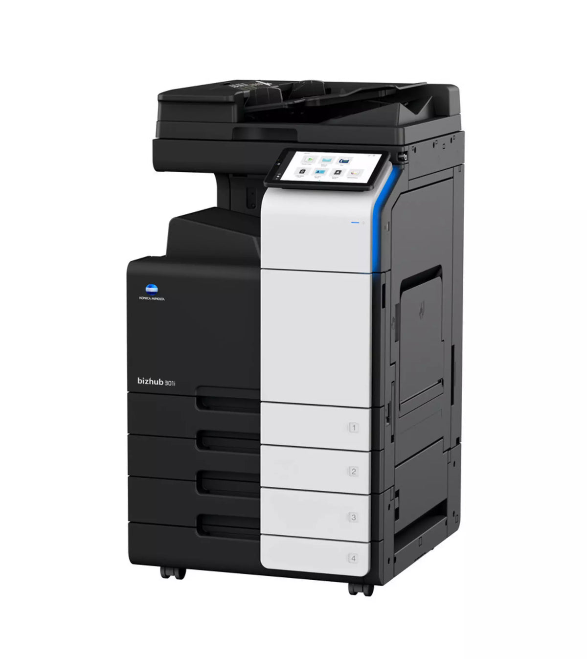 Konica Minolta bizhub 301i, A3 MONO MFD, Std Print Controller 2x500 sheets Paper Cassette, 100 sheet bypass, HDD SDD 250GB, Duplex, Black & White