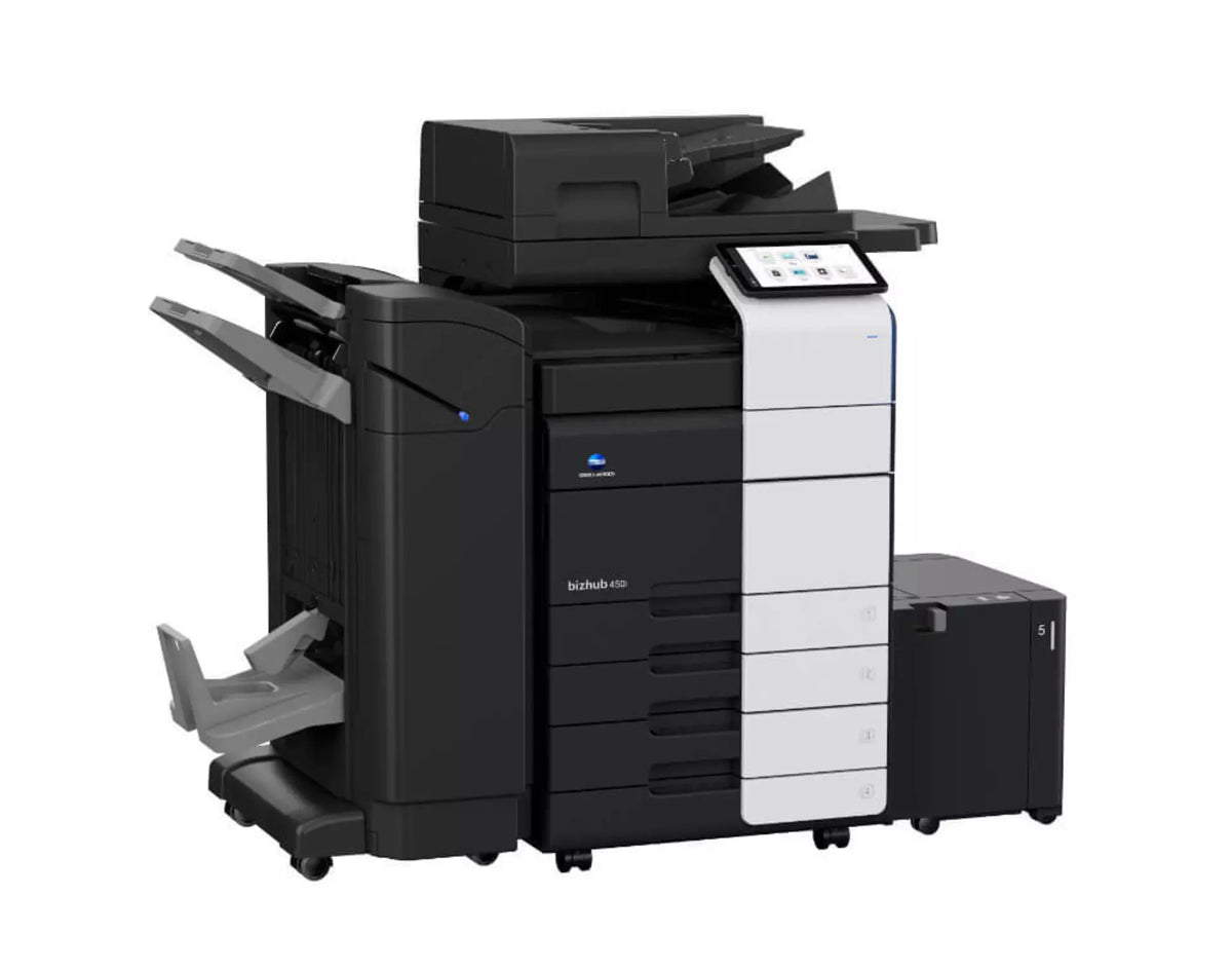 Konica Minolta bizhub 450i A3 Mono MFD. Dual Scan Document Feeder, Std Print Controller, 2x500 sheets Paper Cassette, 100 sheet bypass, HDD SDD 250GB, Duplex, Black & White