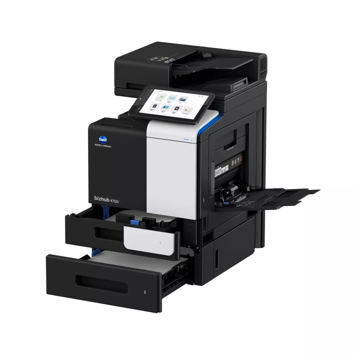 Konica Minolta bizhub 4750i A4 MFD. Std print controller w/PCL & PS3. 500 sheets & 100-sheet bypass.Dual Scan-DF and duplex standard. Black & White