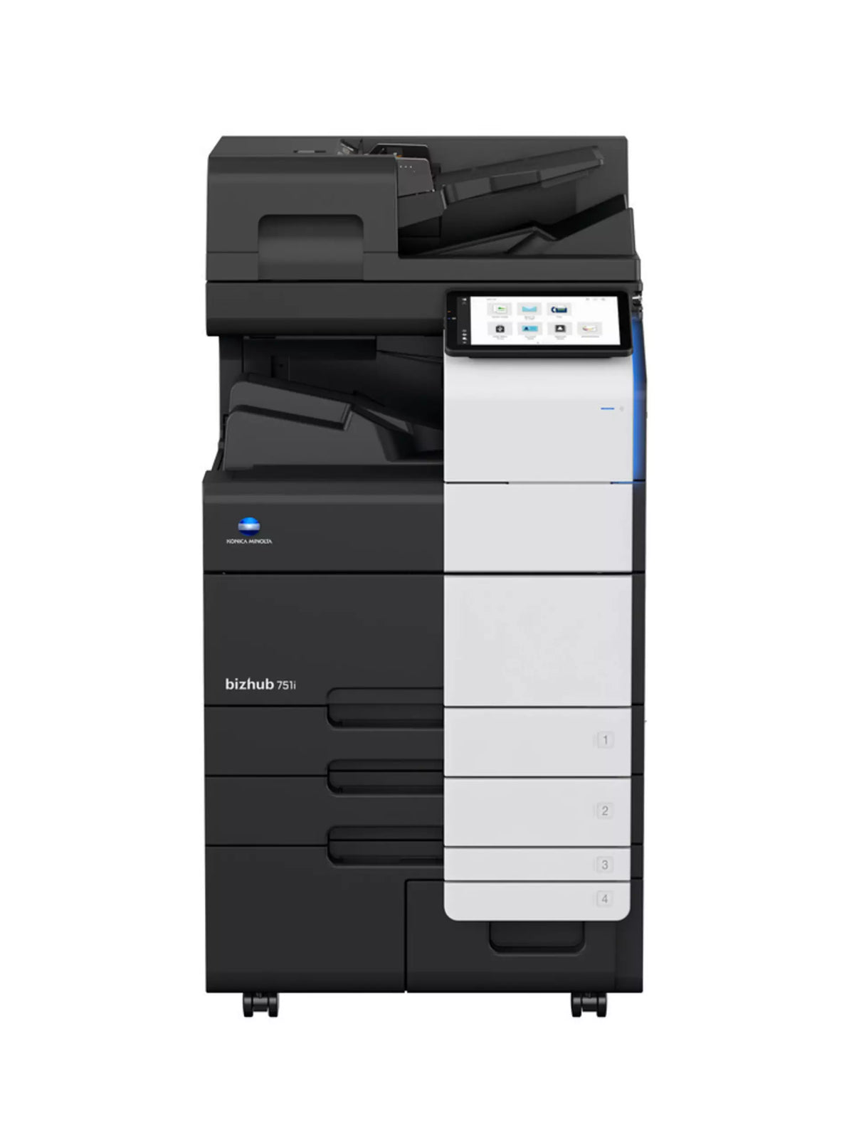 Konica Minolta bizhub 751i A3 Mono MFD. Dual Scan DF, Duplex, Bypass, Emperon, 4 x cass, HDD SDD 250GB, Duplex, Black & White