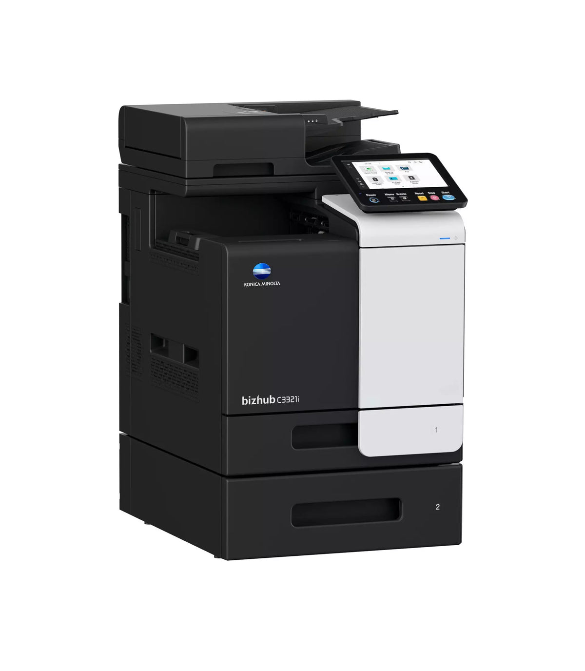 Konica Minolta bizhub C3321i -A4 MFD. Print cntrllr. Std 500 sheets and 100-sheet bypass paper capacity. ADF and duplex unit std.