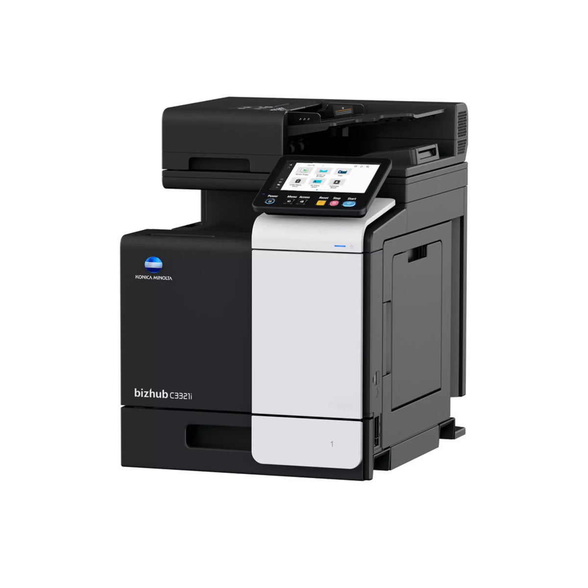 Konica Minolta bizhub C3321i -A4 MFD. Print cntrllr. Std 500 sheets and 100-sheet bypass paper capacity. ADF and duplex unit std.