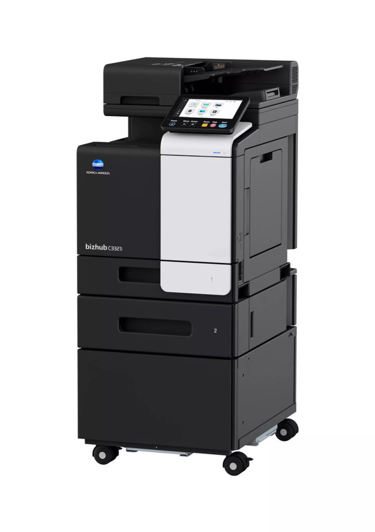 Konica Minolta bizhub C3321i -A4 MFD. Print cntrllr. Std 500 sheets and 100-sheet bypass paper capacity. ADF and duplex unit std.