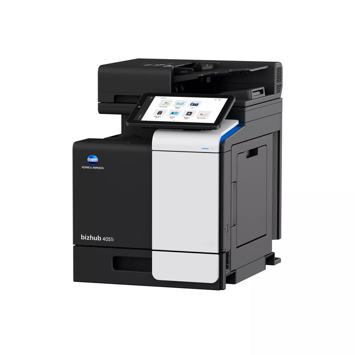 Konica Minolta bizhub C4051i A4 MFD.  Std print cntrllr and fax. 500 sheets & 100-sheet bypass. Dual Scan-DF and duplex std.