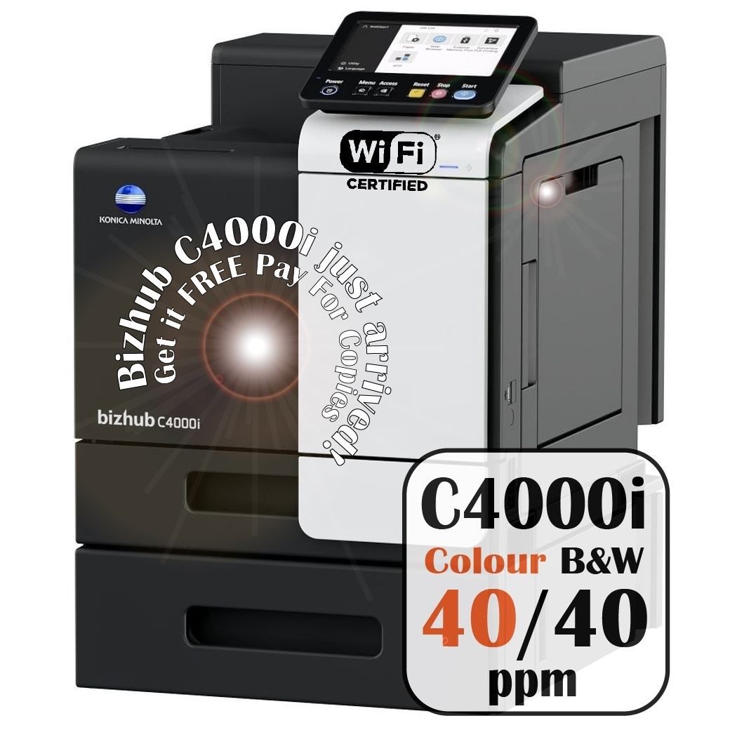 Konica Minolta bizhub C4000i - A4 Single Function Printer.  Std 500 sheets and 100-sheet bypass. Duplex unit std.