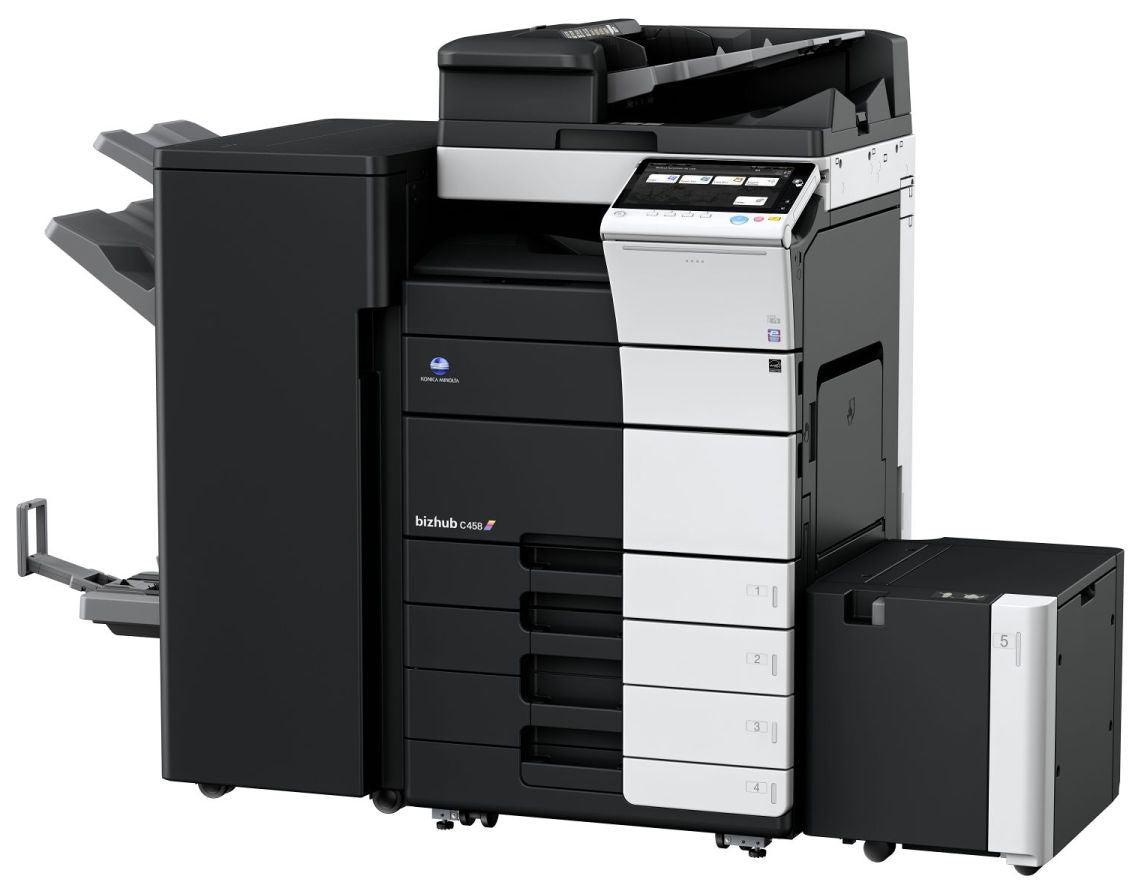 Konica Minolta bizhub C458 Dual scan DF, 4GB RAM, Emperon-Contr., Bypass, 2x500 sheets cassettes, HDD 250GB, Duplex