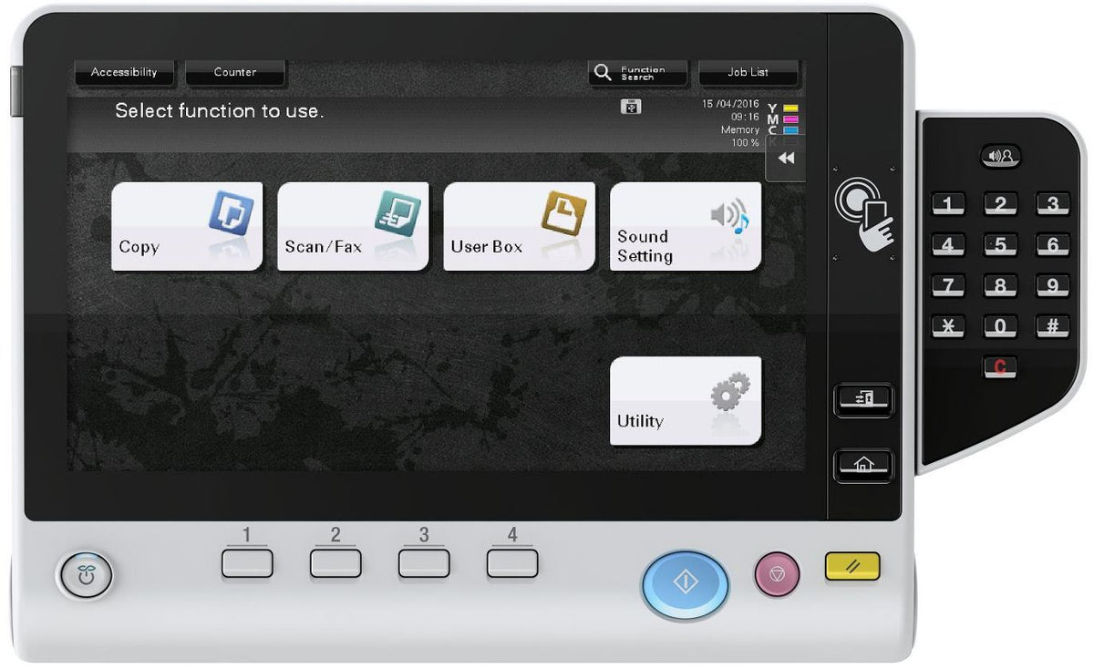 Konica Minolta bizhub C458 Dual scan DF, 4GB RAM, Emperon-Contr., Bypass, 2x500 sheets cassettes, HDD 250GB, Duplex