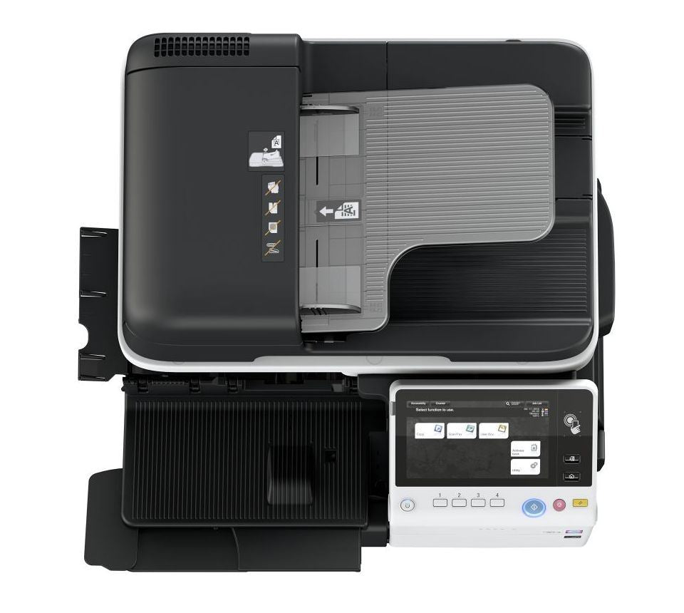 Konica Minolta bizhub C3851FS A4 MFD with FINISHER.  Standard printer controller and fax. 550 sheets and 100-sheet bypass. ARDF and duplex standard.