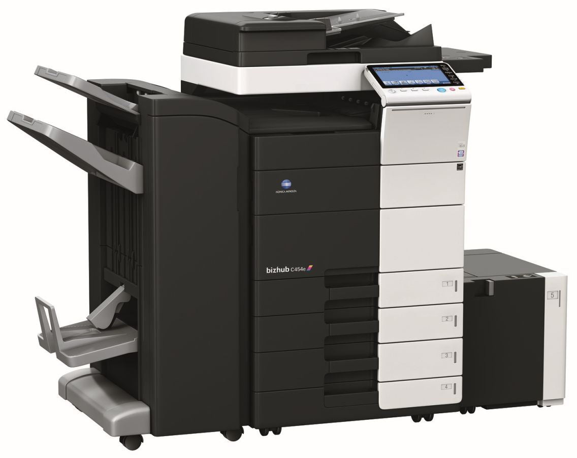 Konica Minolta bizhub C454e, Dual scan DF, 2GB RAM, Emperon-Contr., Bypass, Paper Cass. (2x500 sheets), HDD 250GB, Duplex