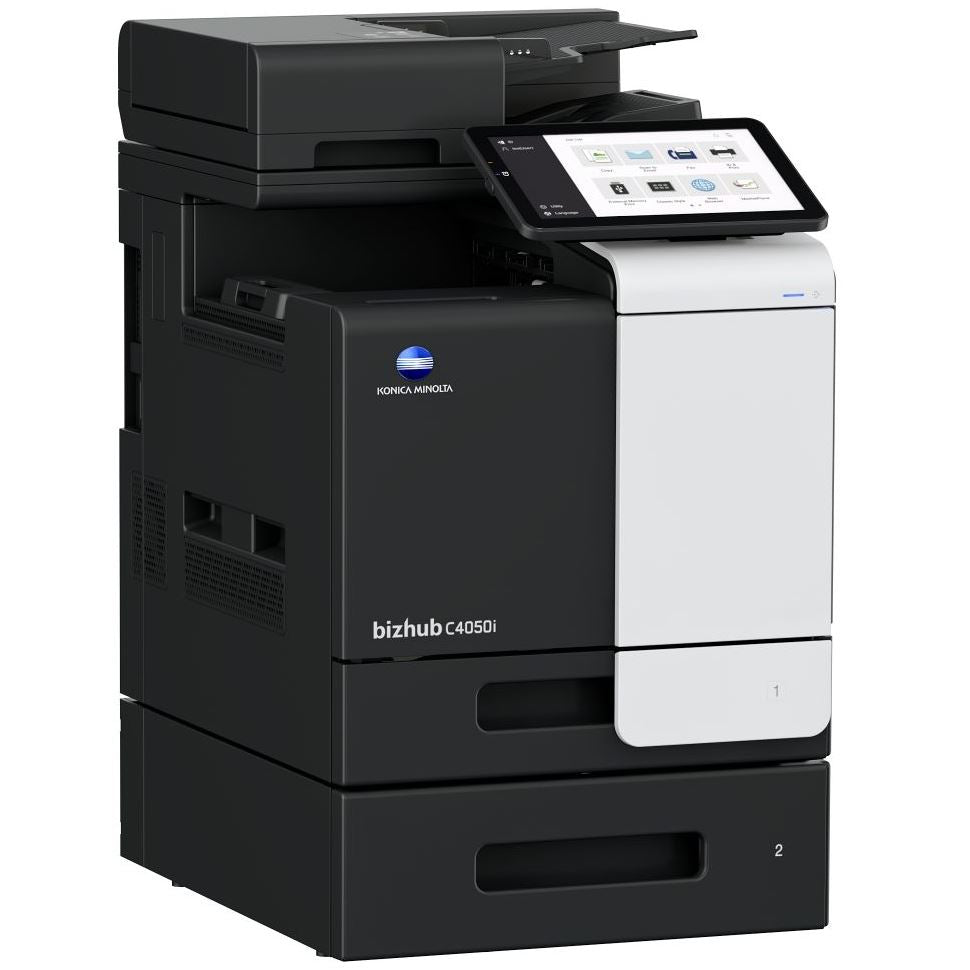 Konica Minolta bizhub C4050i A4 MFD.  Std print cntrllr and fax. 500 sheets & 100-sheet bypass. Dual Scan-DF and duplex std.