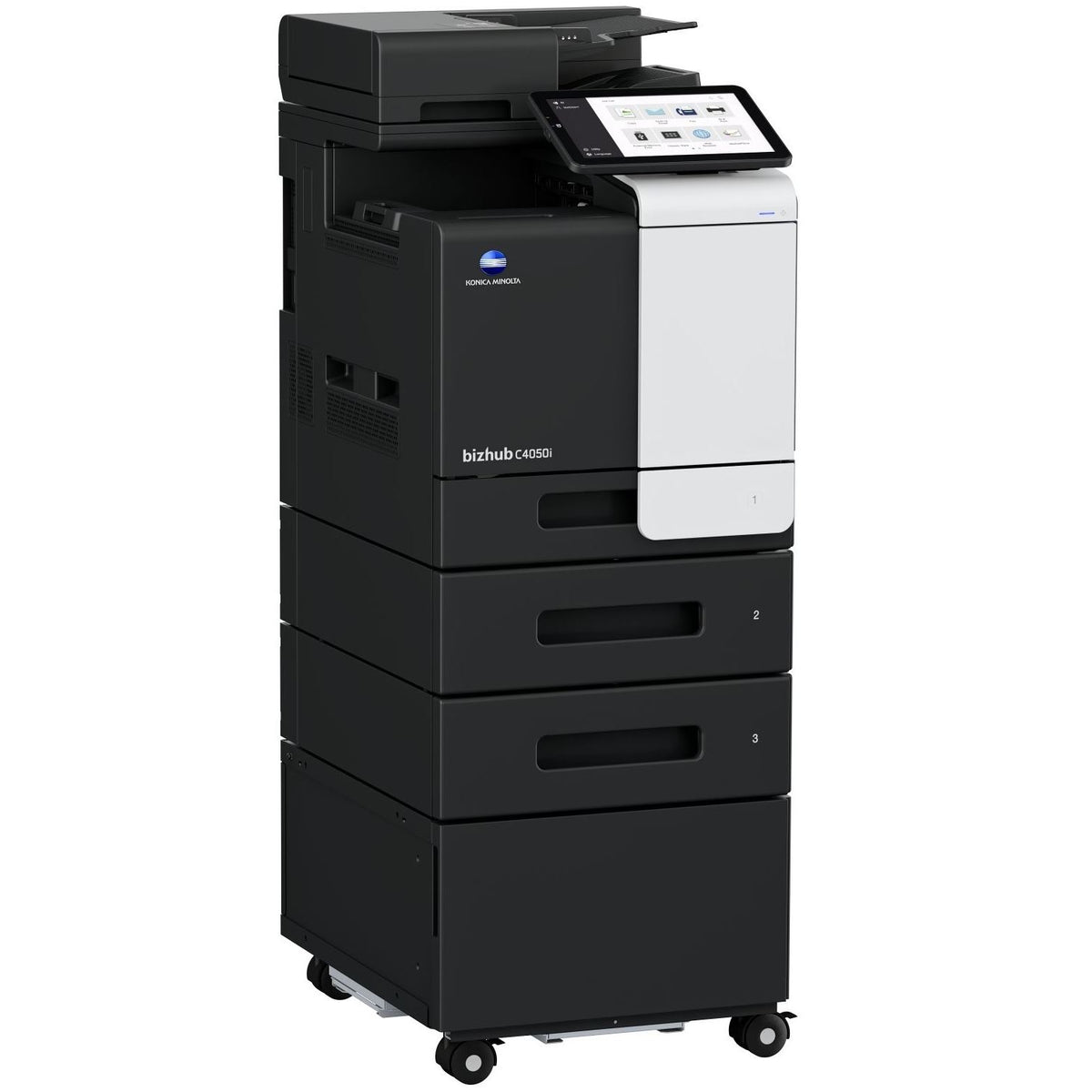 Konica Minolta bizhub C4050i A4 MFD.  Std print cntrllr and fax. 500 sheets & 100-sheet bypass. Dual Scan-DF and duplex std.
