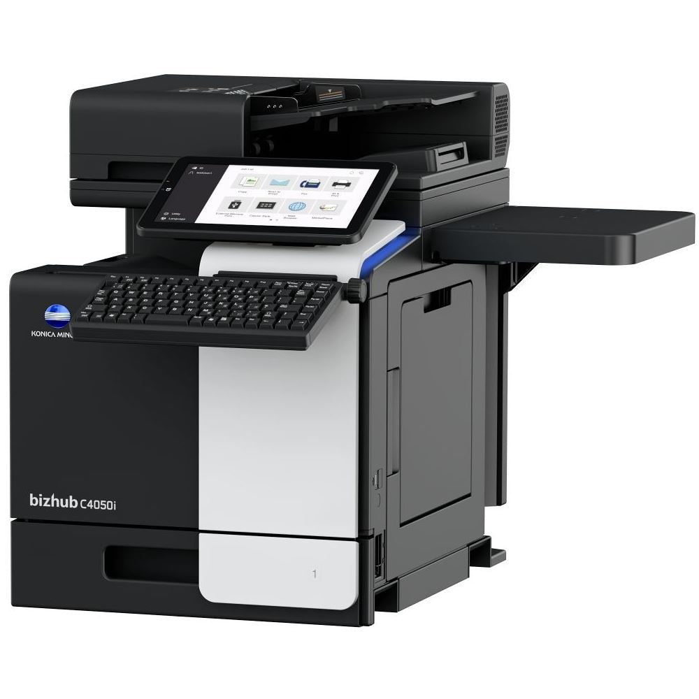 Konica Minolta bizhub C4050i A4 MFD.  Std print cntrllr and fax. 500 sheets & 100-sheet bypass. Dual Scan-DF and duplex std.