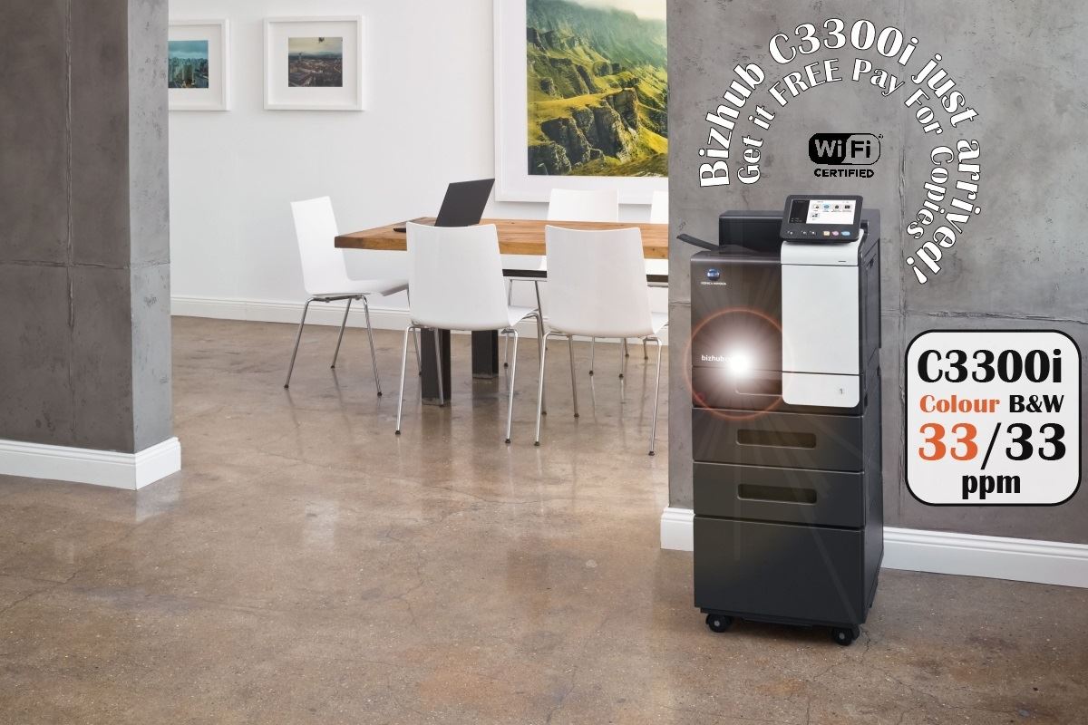 Konica Minolta bizhub C3300i - A4 Single Function Printer.  Std 500 sheets and 100-sheet bypass. Duplex unit std.