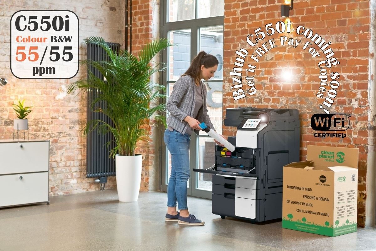 Konica Minolta bizhub C550i A3 MFD. Dual Scan Document Feeder, Std Print Controller, 2x500 sheets Paper Cassette, 100 sheet bypass, HDD SDD 250GB, Duplex