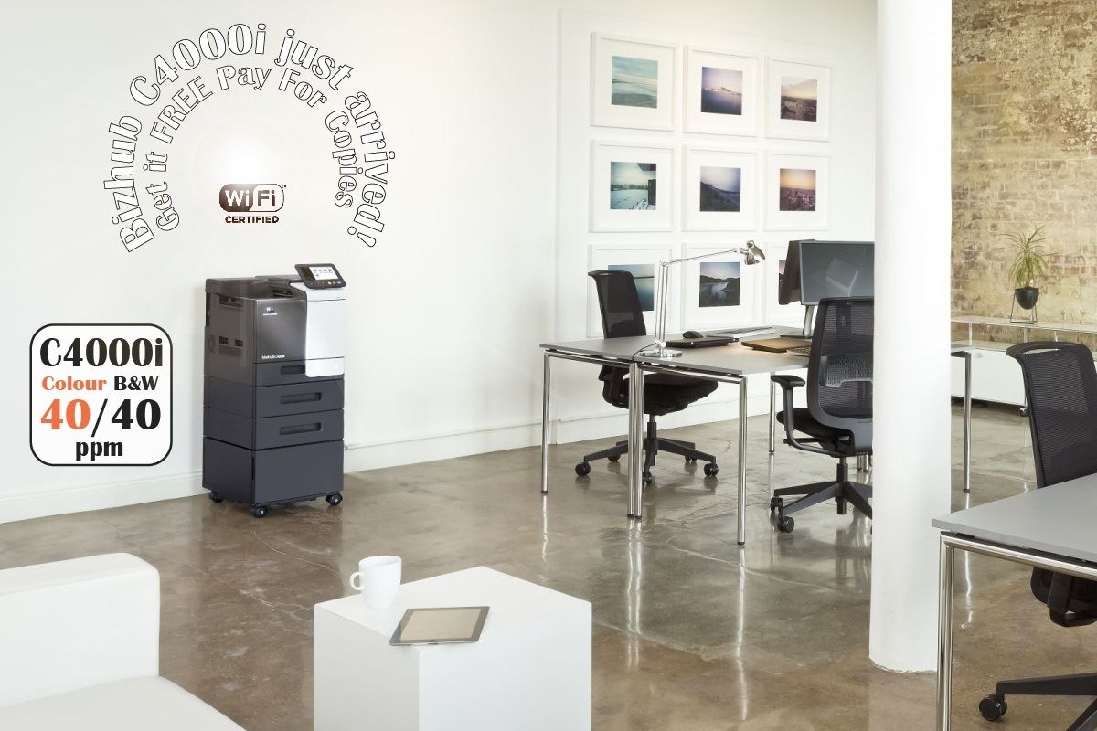 Konica Minolta bizhub C4000i - A4 Single Function Printer.  Std 500 sheets and 100-sheet bypass. Duplex unit std.
