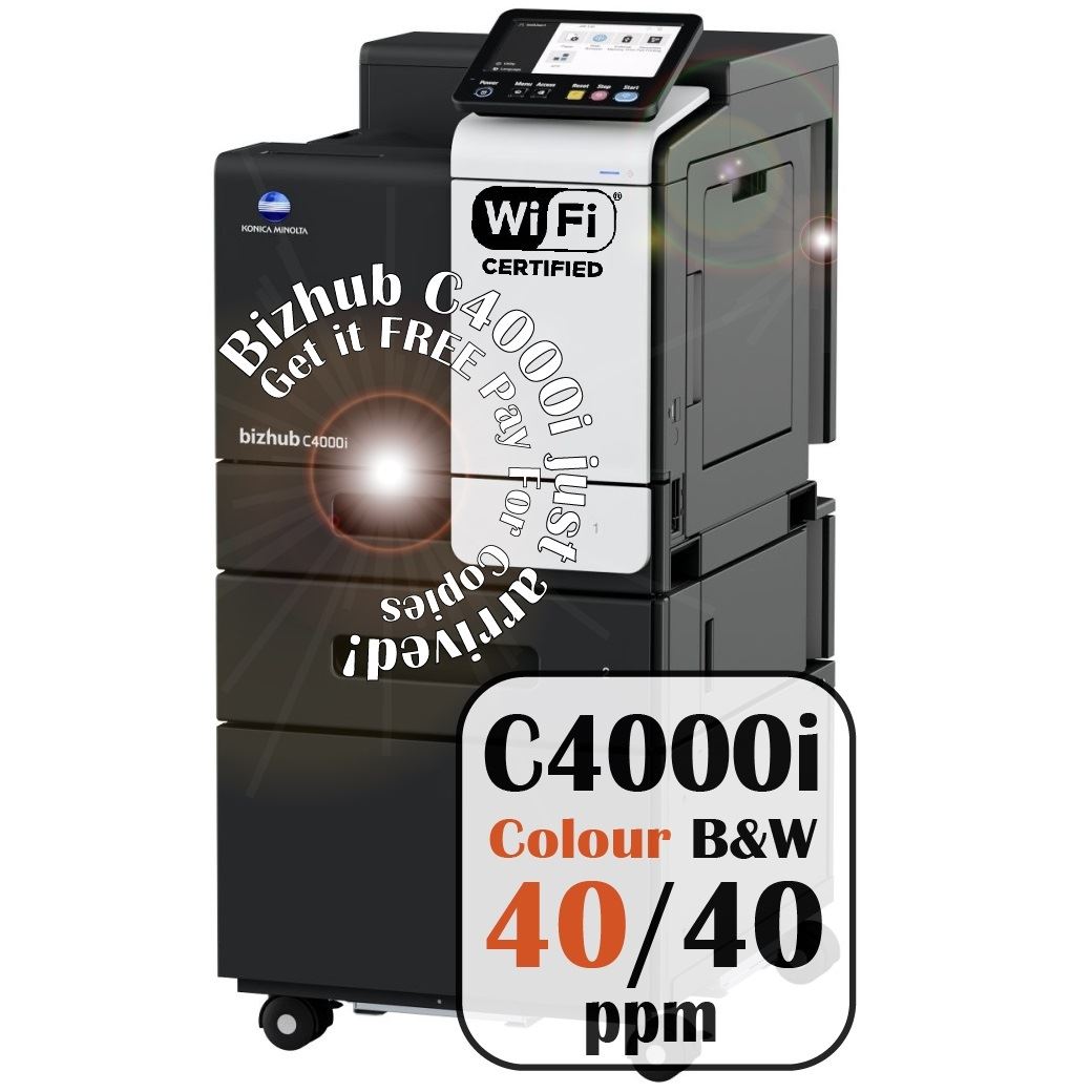 Konica Minolta bizhub C4000i - A4 Single Function Printer.  Std 500 sheets and 100-sheet bypass. Duplex unit std.
